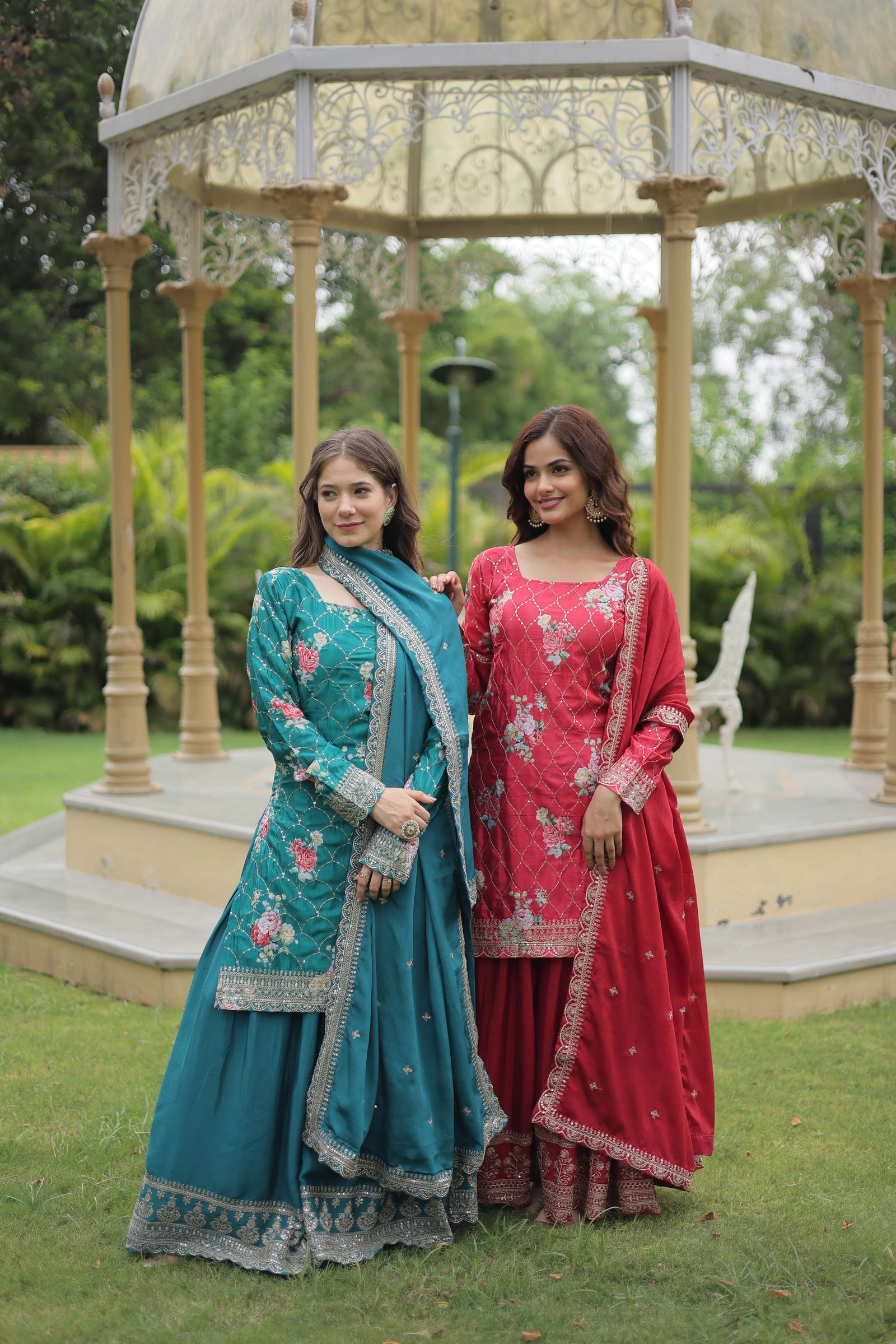KA 1125 Chinon Printed Sharara Readymade Suits Suppliers In India